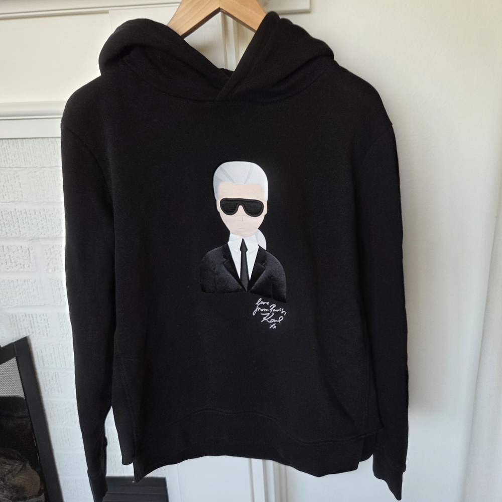 Karl Lagerfeld Black Ikonik Karl Motif Pullover Hoodie Womens Size Large